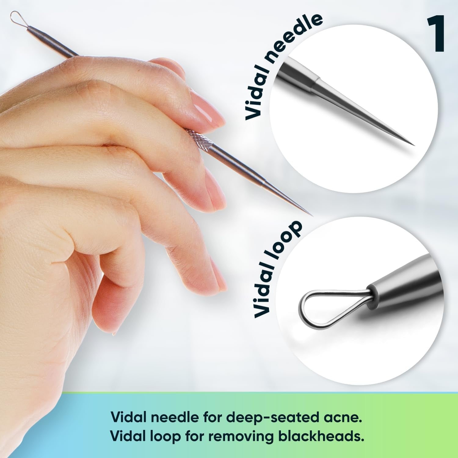 Ultimate Blackhead Removal Skincare Tools Set, Vidal Loops, Uno Spoon, 5 in 1, Metal Storage Case