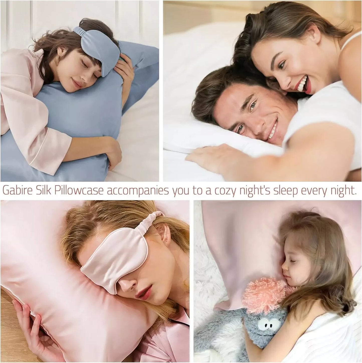 Organic Silk Pillowcase: Prevents Acne, Hidden Zipper, Grey - Standard Size (20"