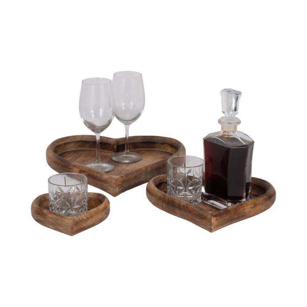 Dark Brown 7/11/14 In. Wood Heart-Shaped Decorative Trays (Set of 3)