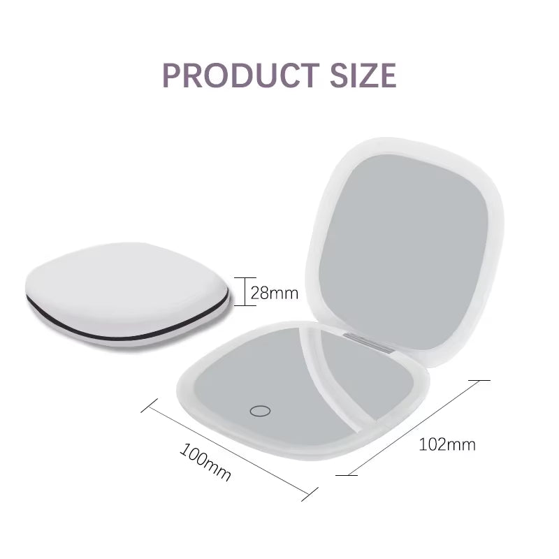 USB Rechargeable Folding Portable LED Makeup Mirror Touch Screen Dimming Handheld with 10X Magnifying Travel Cosmetic Mirrors