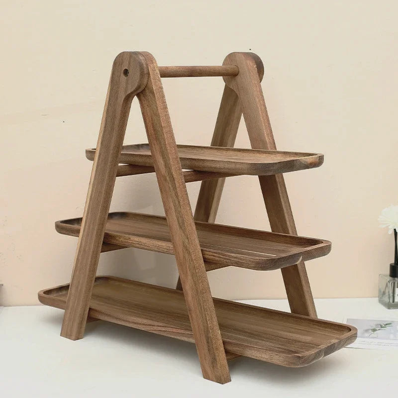 Multi-Layer Wood Display Rack for Dinner Plates and Snacks Decorative Trays, Kitchen Storage & Organization,Fruit Dish Plate