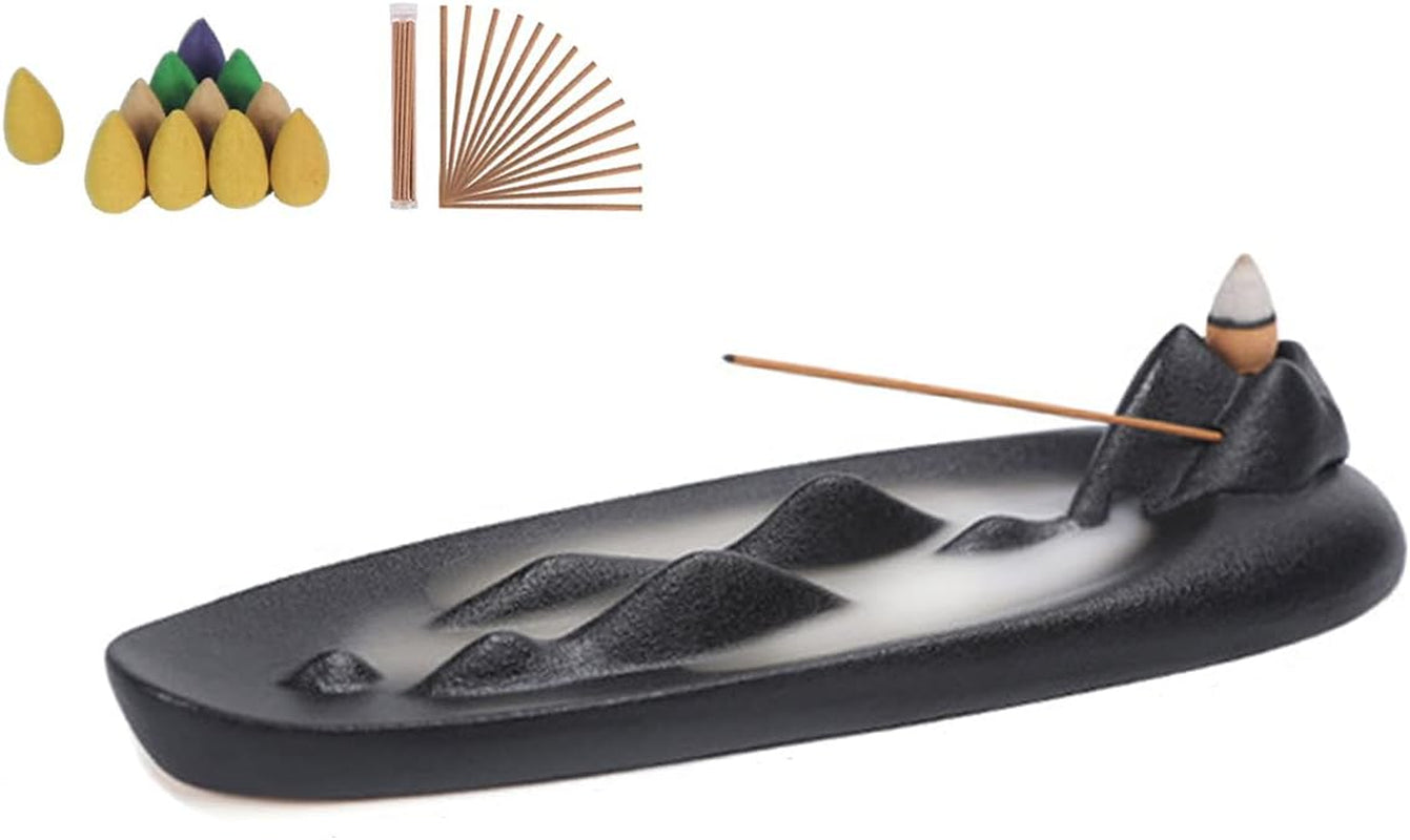 Ceramic Backflow Incense Burner Modern Smoke Waterfall Incense Holder, Cone & Stick Incense Tray, Incense Ash Catcher for Aromatherapy, Home Decor and Ornamental Gifts