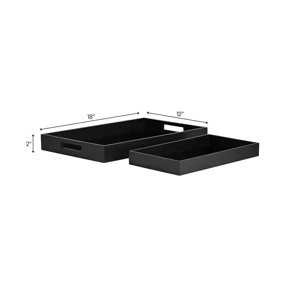 Black Rectangular Wood/Glass 14/18 In. Decorative Tray Set (Set of 2)