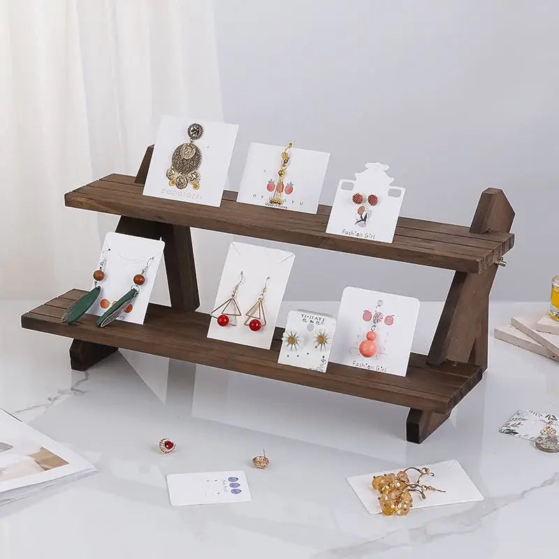 Solid Wood Stepped Jewelry Display Rack Household Bedroom Cosmetics Perfume Storage Living Room Doll Car Model Display Rack