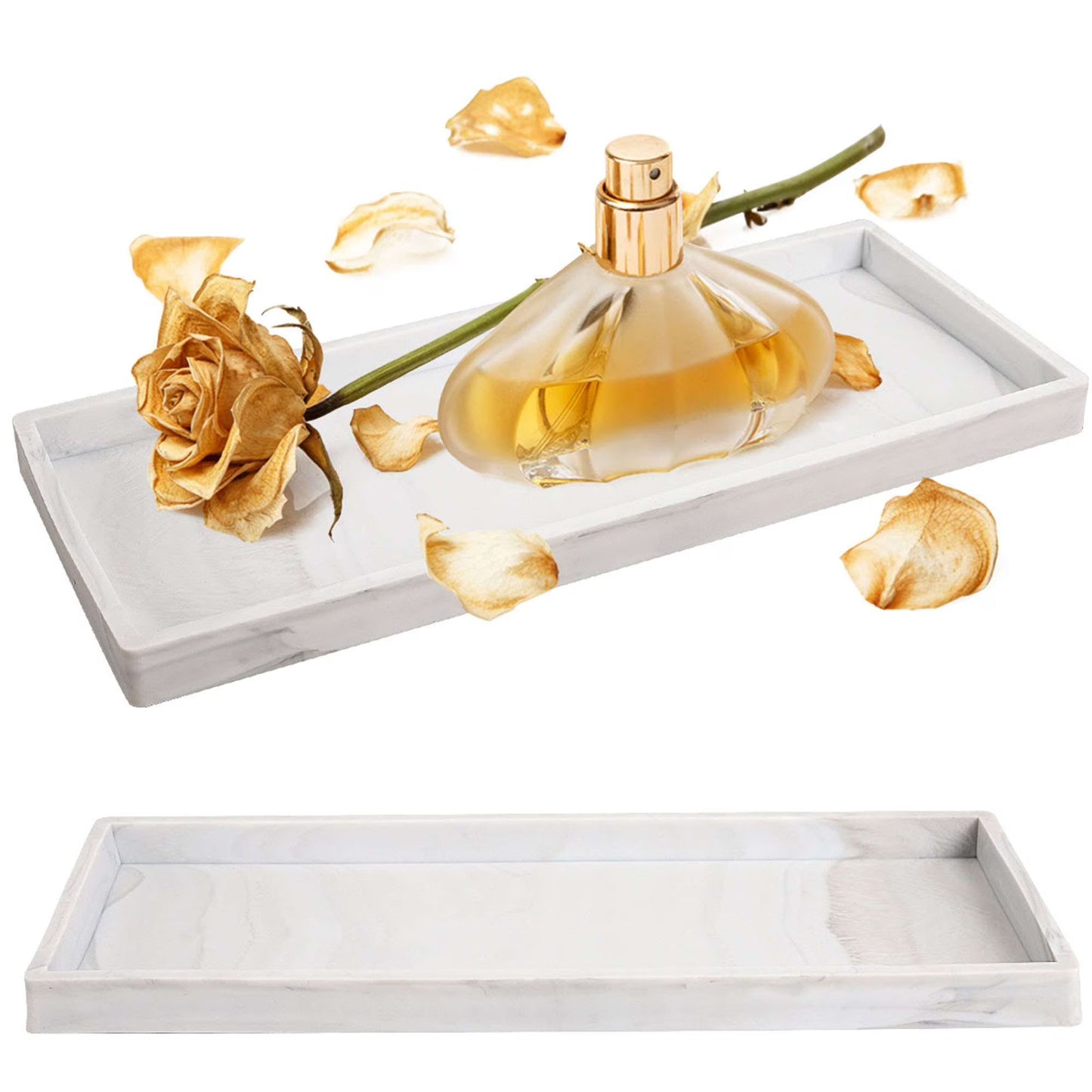 Countertop and Vanity Tray, Silicone Bathroom Tray, Flexible Dish Soap Holder for Kitchen, Bathroom Counter Organizer, Shower Toilet Tank Tray Decor Accessory, Bath Tub Tray