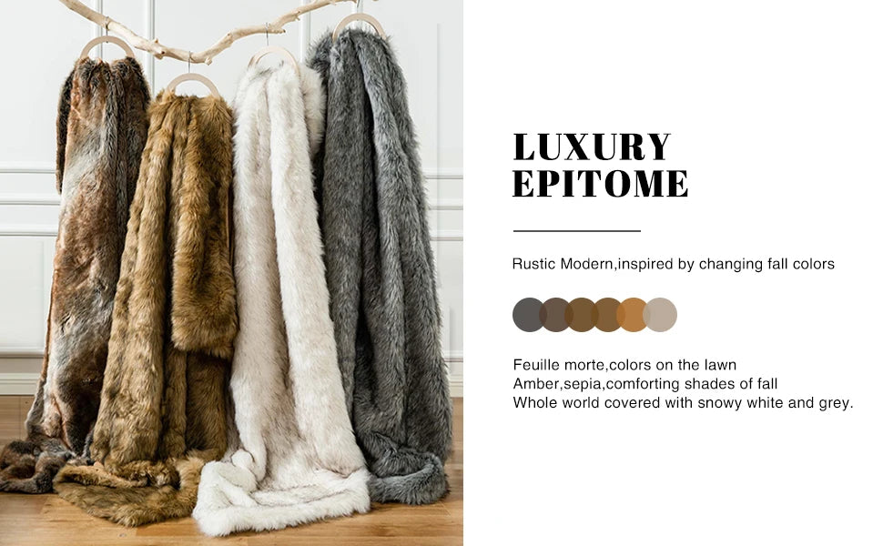 Faux Fur Throw Blanket Luxury Decorative Sofa Blankets Thick Warm Fur Blanket Soft Fluffy Plaid Throws for Bed King Size