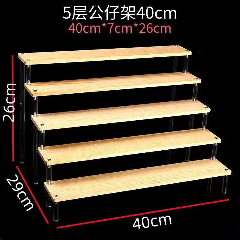 1-5 Tier Acrylic and Solid Wood Panel with Clear Acrylic Column Display Stand for Perfume, Cosmetic, Car Modle, Toy Storage Rack