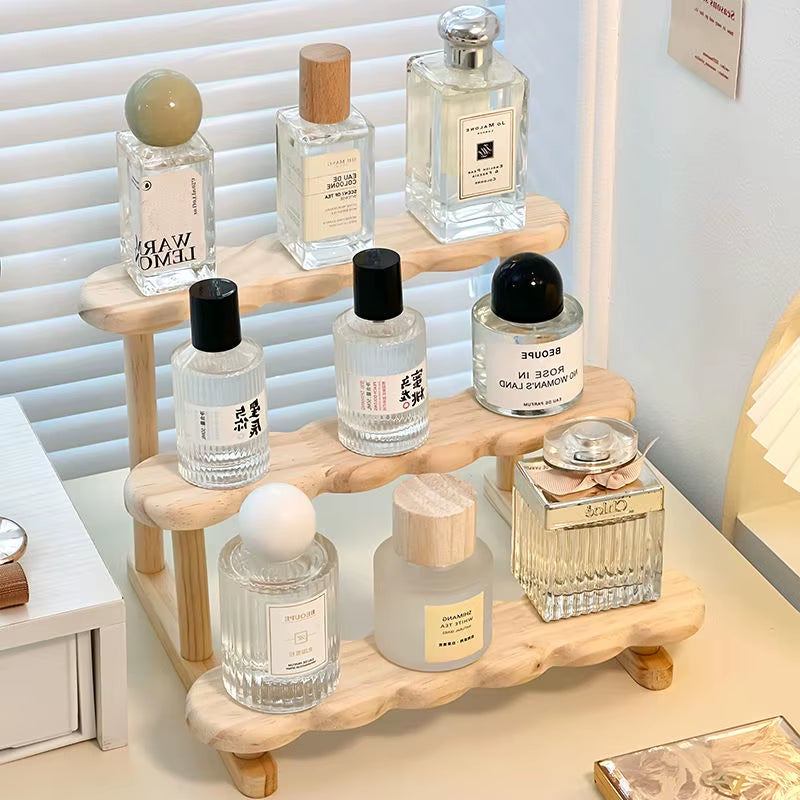 3 Tier Display Riser Stand Wooden Shelf for Perfume Organizer Perfume Display Shelf Figure Display Case Dolls Storage Rack