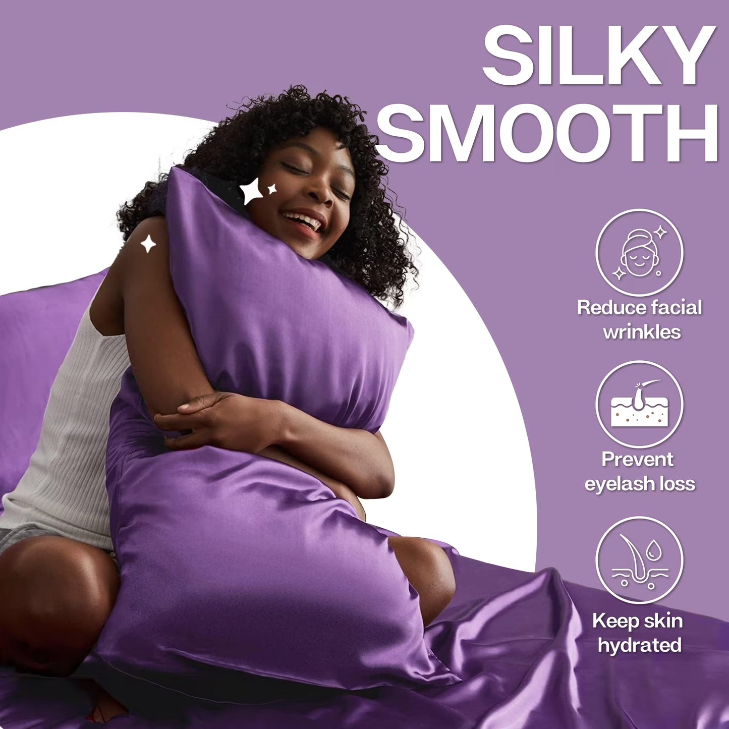 Satin Pillow Case, 2 Pack Satin Standard Silky Pillowcase for Hair and Skin, Satin Pillowcase Set of 2, 20X26, Lavender