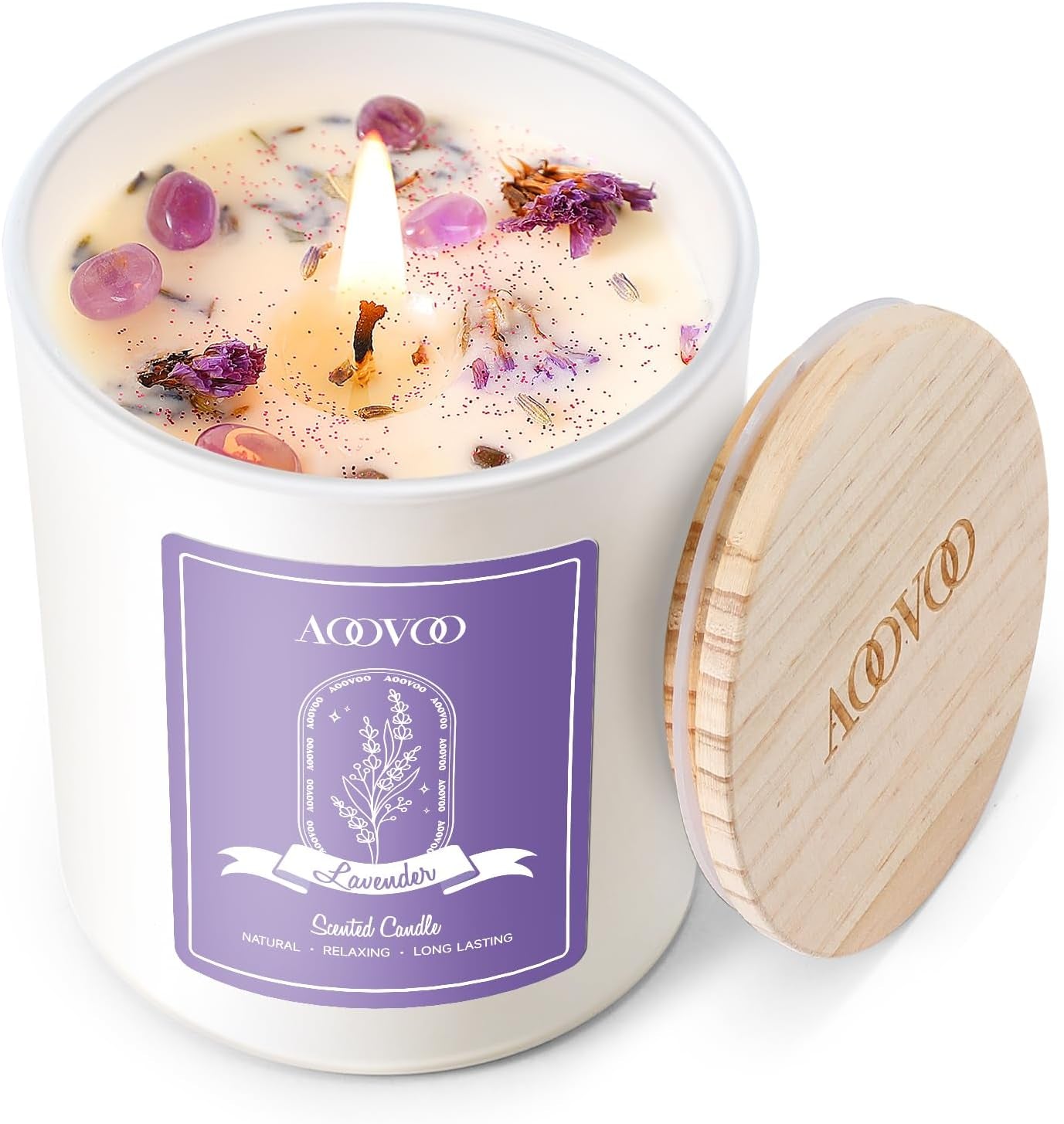 Lavender Scented Candles for Women - Aromatherapy Candle with Crystals Inside, 7Oz Soy Candles for Home Scented, Birthday Gifts Mothers Day Candle for Women Mom