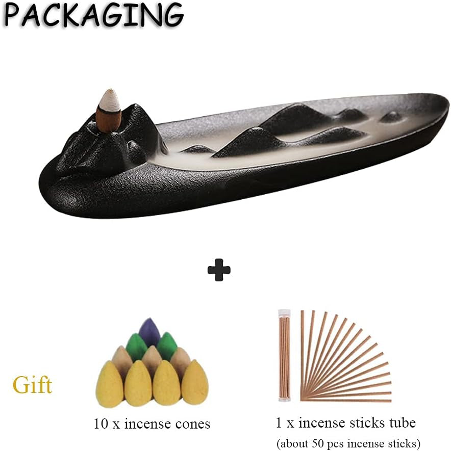Ceramic Backflow Incense Burner Modern Smoke Waterfall Incense Holder, Cone & Stick Incense Tray, Incense Ash Catcher for Aromatherapy, Home Decor and Ornamental Gifts