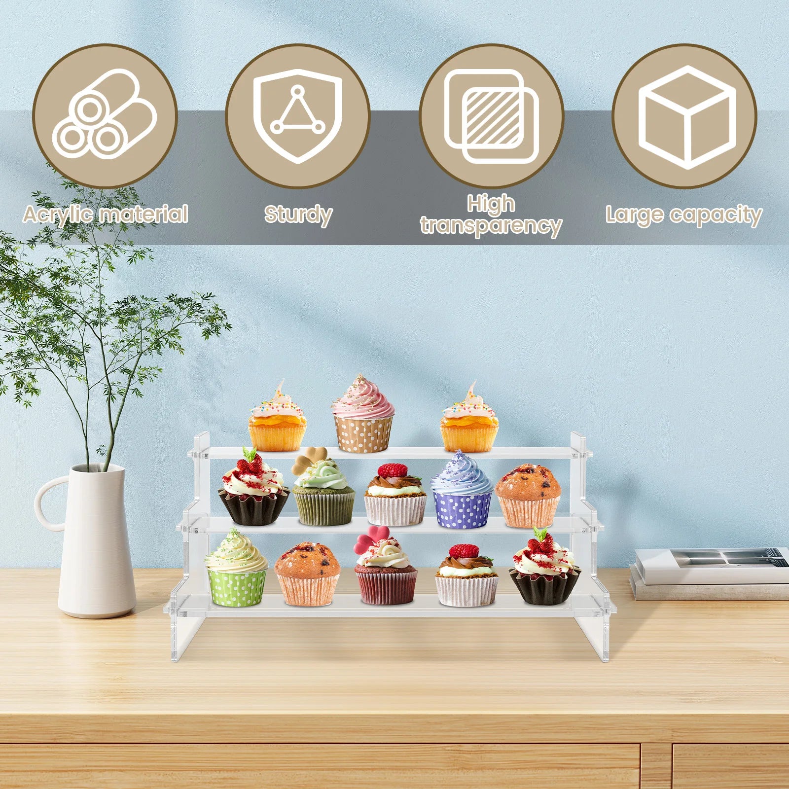 3Pcs 3 Tier Acrylic Display Stand Transparent Cupcake Perfume Jewelry Cosmetic Doll Clear Storage Shelf Blind Box Organizer