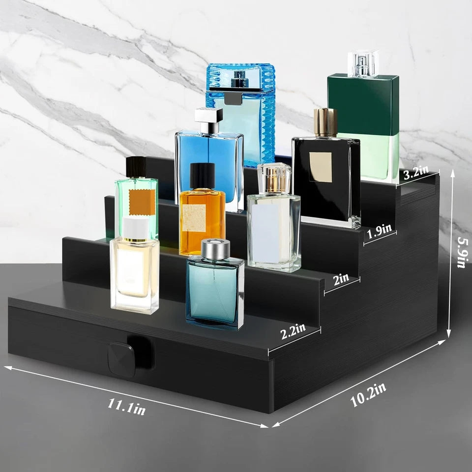 Cologne Organizer, 4 Tier Black Wood Perfume Organizer with Felt Lini...