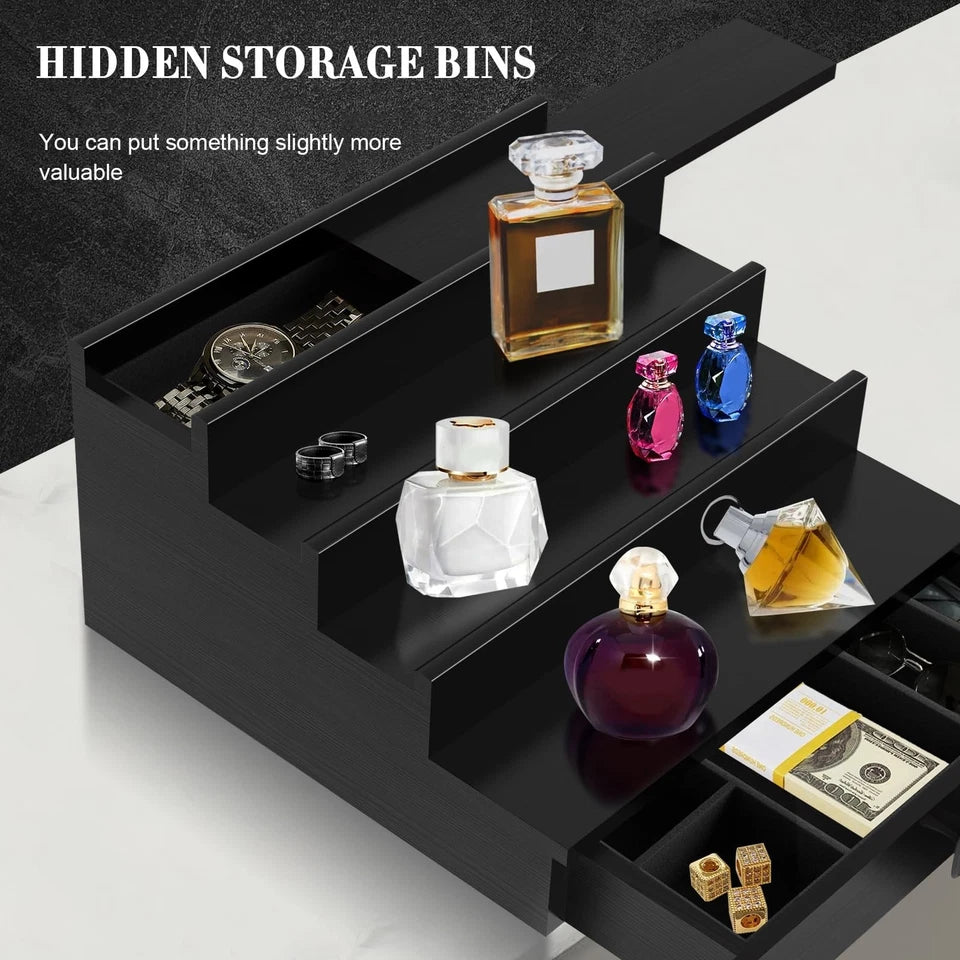 Cologne Organizer, 4 Tier Black Wood Perfume Organizer with Felt Lini...