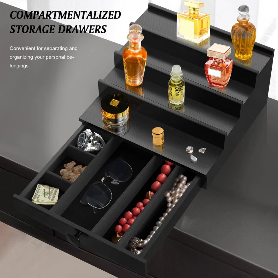Cologne Organizer, 4 Tier Black Wood Perfume Organizer with Felt Lini...