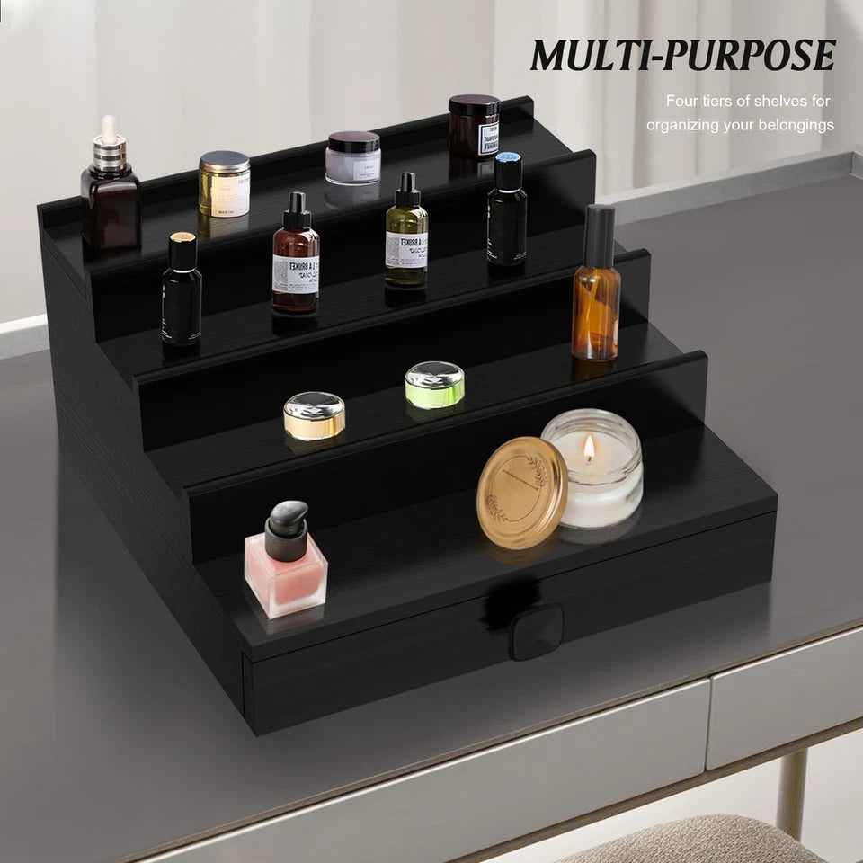 Cologne Organizer, 4 Tier Black Wood Perfume Organizer with Felt Lini...