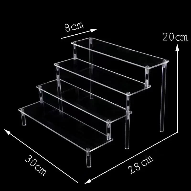 1-5 Tier Acrylic and Solid Wood Panel with Clear Acrylic Column Display Stand for Perfume, Cosmetic, Car Modle, Toy Storage Rack