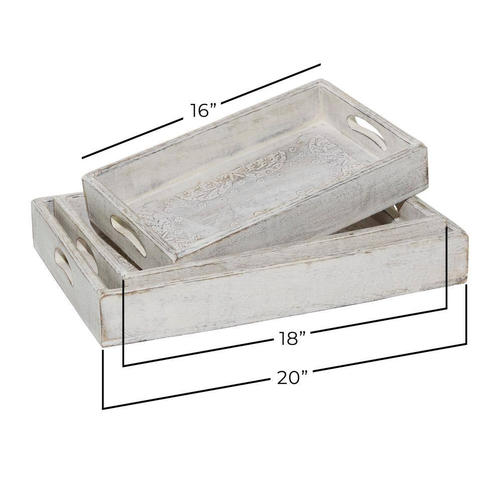 White Wood Decorative Tray (Set of 3)