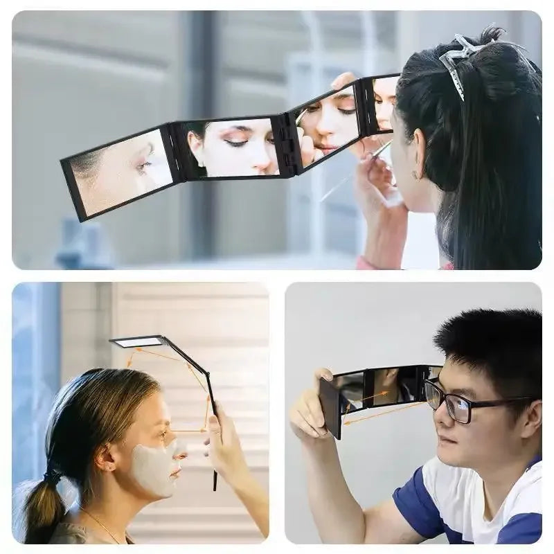 4 Way Mirror 360 Degree Handheld Desktop Portable Foldable Makeup Mirror for Self Hair Cutting Makeup Mirror Beauty Tool