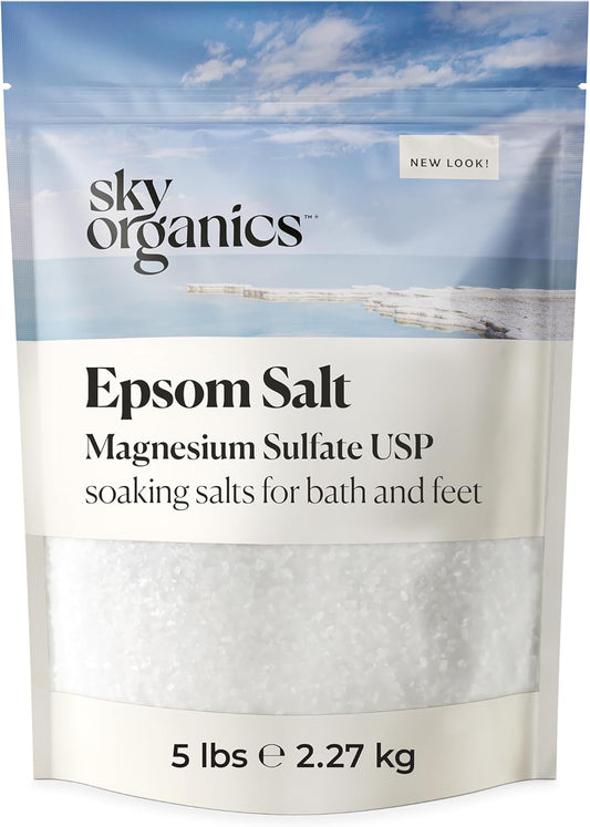 - Epsom Salt Bath Soak, 5 Lbs - Magnesium Sulfate USP - 100% Pure, Medium Grain - Unscented - Soaking Bath Salts - Resealable Bag - Natural, Vegan & Cruelty Free - Self Care - Bath & Feet