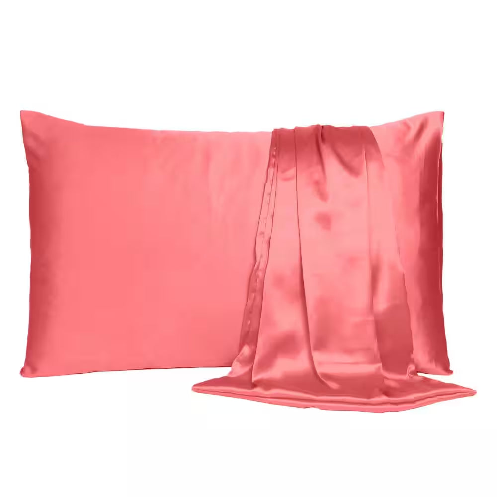 Amelia Coral Solid Color Satin Queen Pillowcases (Set of 2)