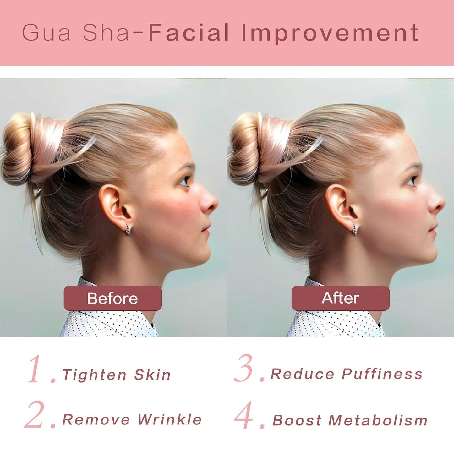 Gua Sha Facial Tools, Rose Quartz Guasha Tool for Face & Eye, Puffiness Reducing & Jawline Sculpting Face Stone Gua Sha Tools for Skin Care Woman Guasha Stone Tool, Pink