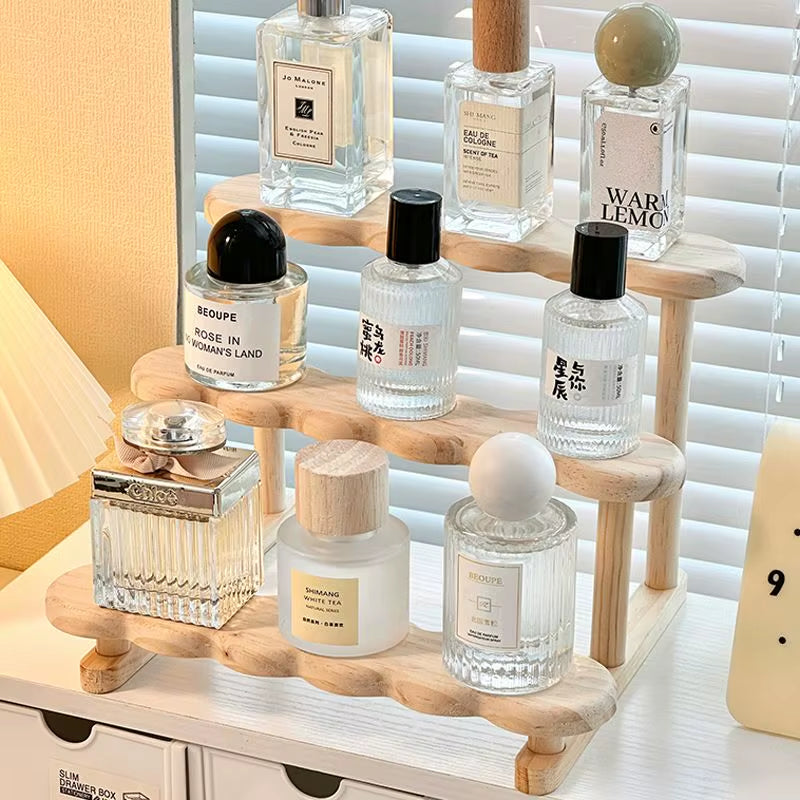 3 Tier Display Riser Stand Wooden Shelf for Perfume Organizer Perfume Display Shelf Figure Display Case Dolls Storage Rack