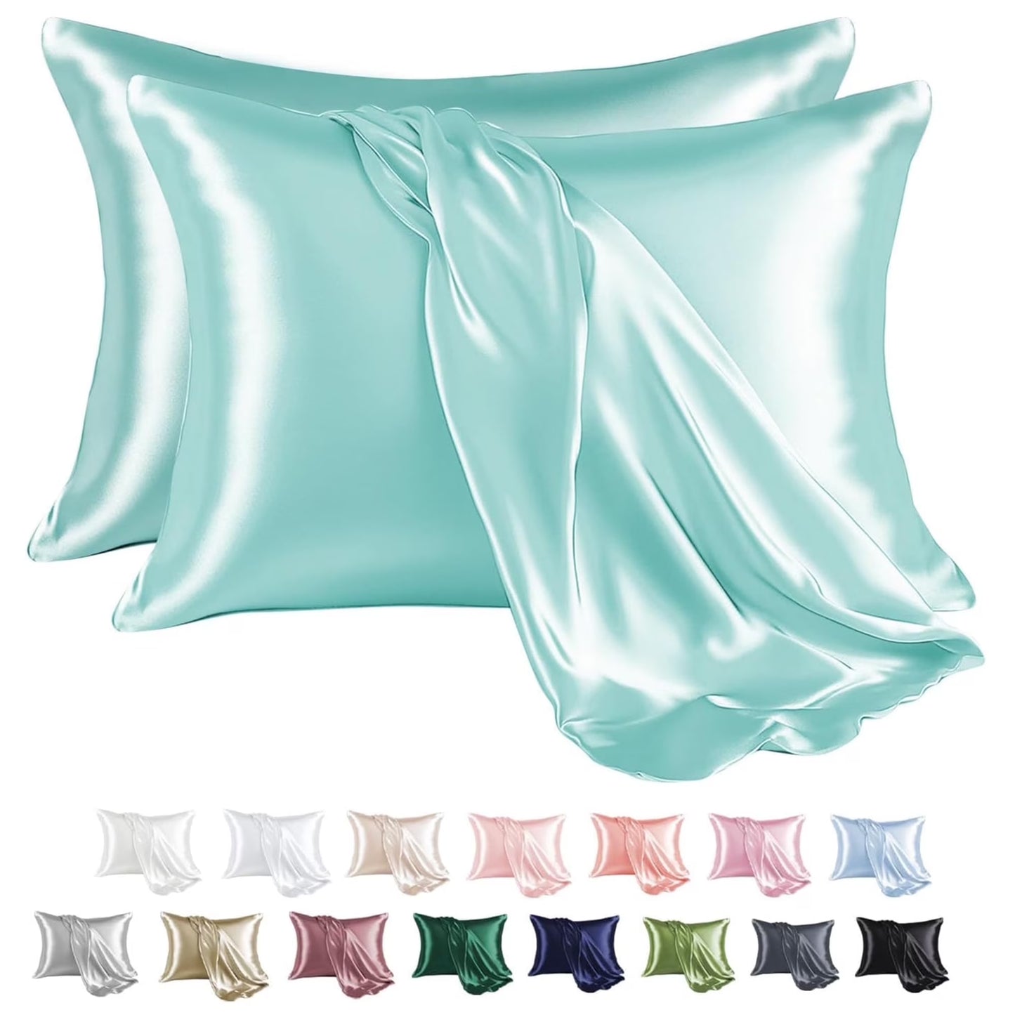 Satin Pillow Case, 2 Pack Satin Standard Silky Pillowcase for Hair and Skin, Satin Pillowcase Set of 2, 20X26, Turquoise