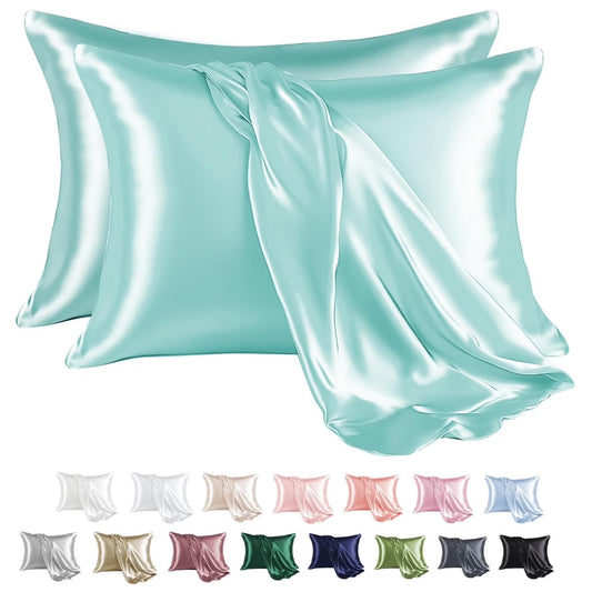 Satin Pillow Case, 2 Pack Satin Standard Silky Pillowcase for Hair and Skin, Satin Pillowcase Set of 2, 20X26, Turquoise