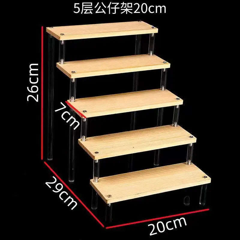 1-5 Tier Acrylic and Solid Wood Panel with Clear Acrylic Column Display Stand for Perfume, Cosmetic, Car Modle, Toy Storage Rack