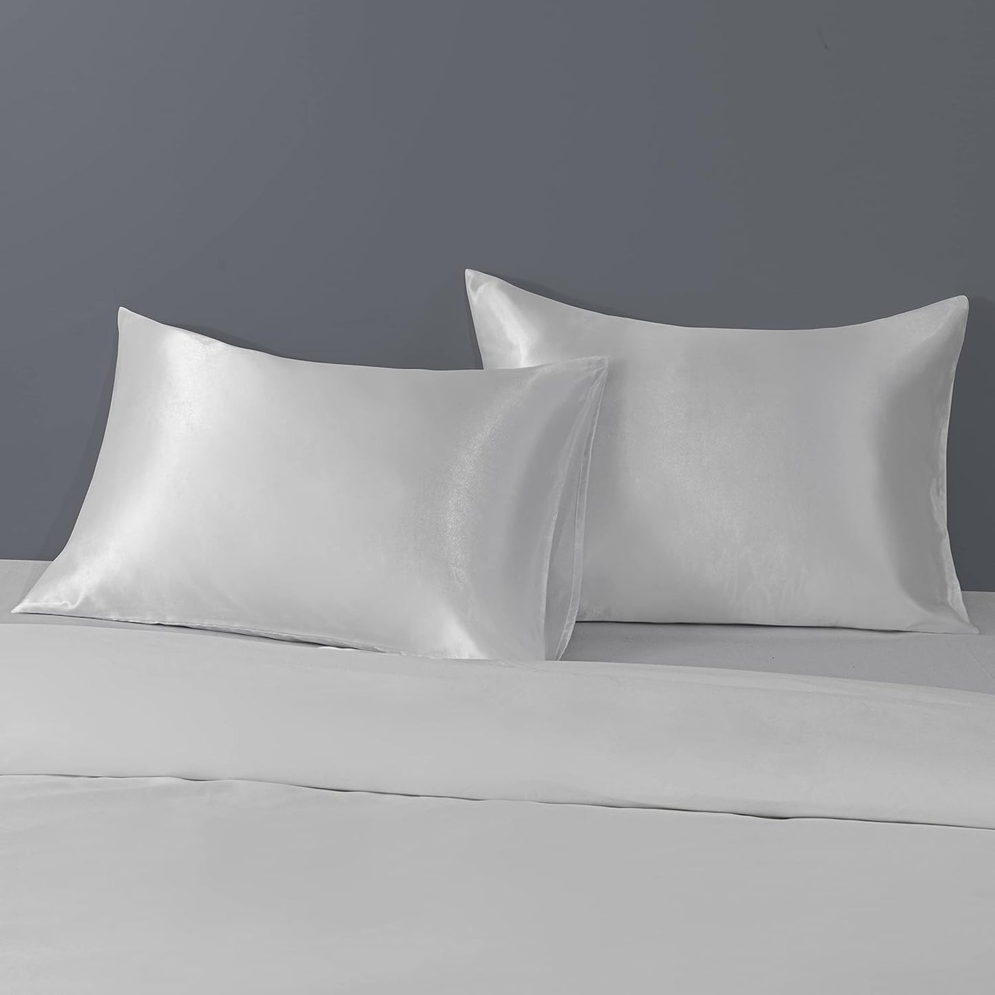 2 Pack Standard Silk Satin Pillowcases for Hair and Skin, Silky Soft and Luxurious Bedding Pillow Cases with Envelope Closure, 20X26 Inches, Silver Grey