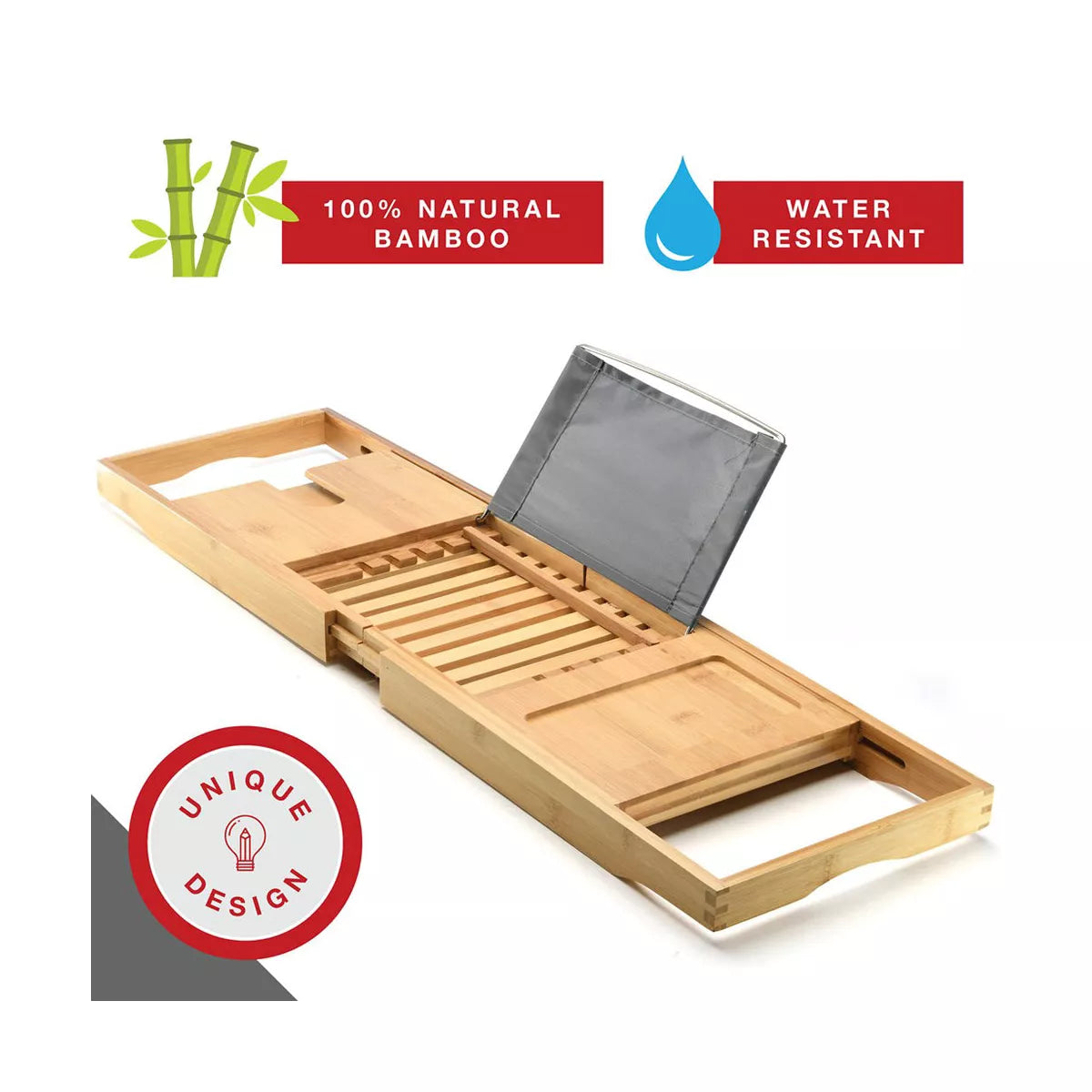 tub Caddy - Foldable Expandable Size, Fits Most Tubs Waterproof tub Tray & Caddy Tray Holder for Wine Glass, Book, Soap, Phone Homeitusa