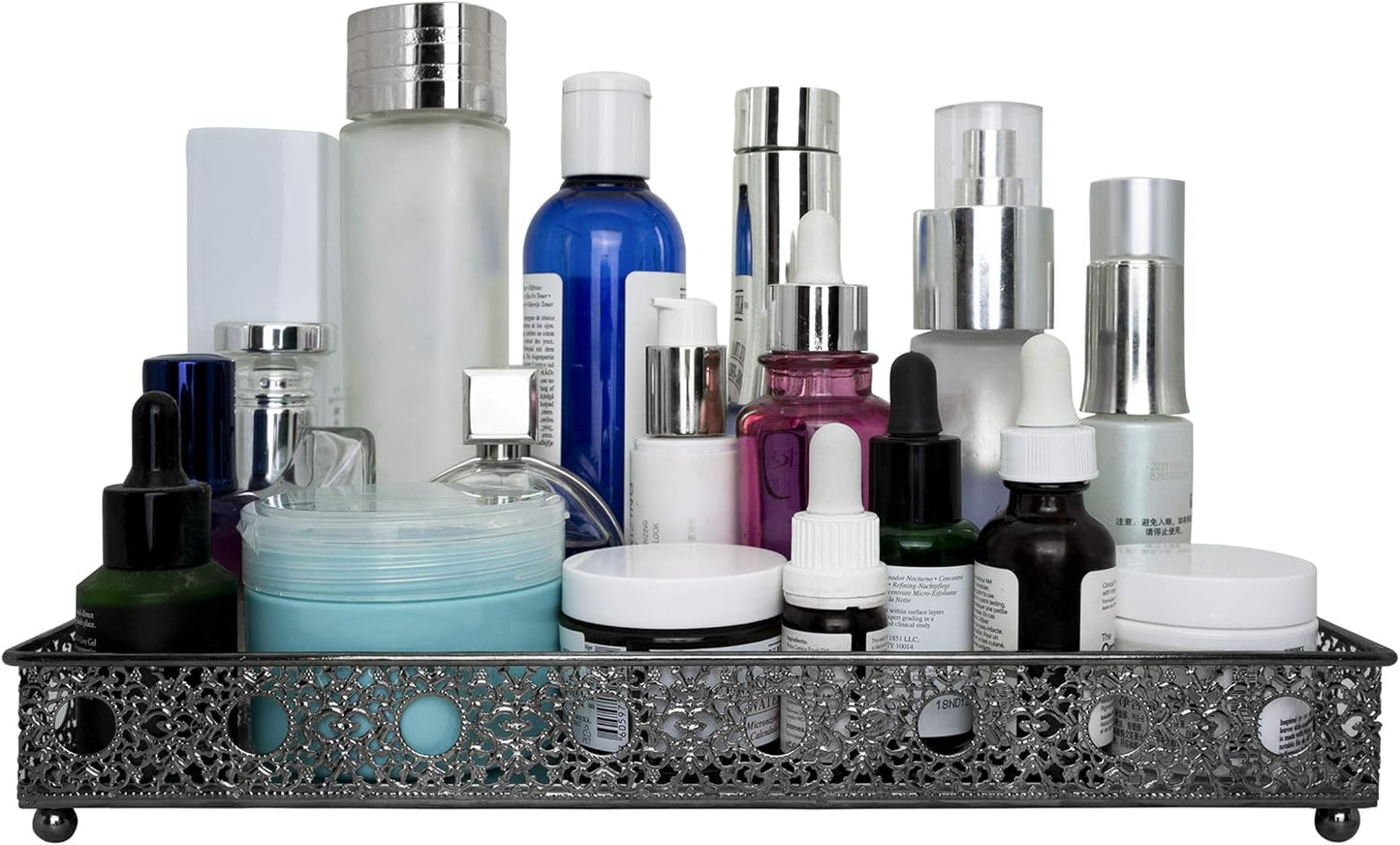 Bathroom Vanity Tray, Decorative Tray, Mirror Tray, Perfume Collection Tray, Candle Tray (2Pc 12.5" L+9.5" L, Gray)