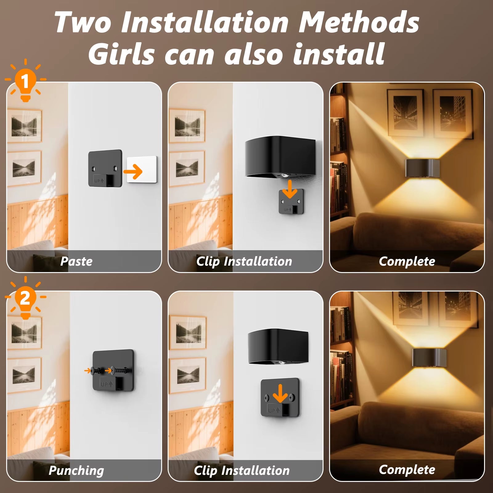 Indoor Wall Lamps with Motion Sensors, Remote Control, 3 Colors, LED Wall Lamps, 3 Modes, Wall Lamps Powered by Rechargeable Bat