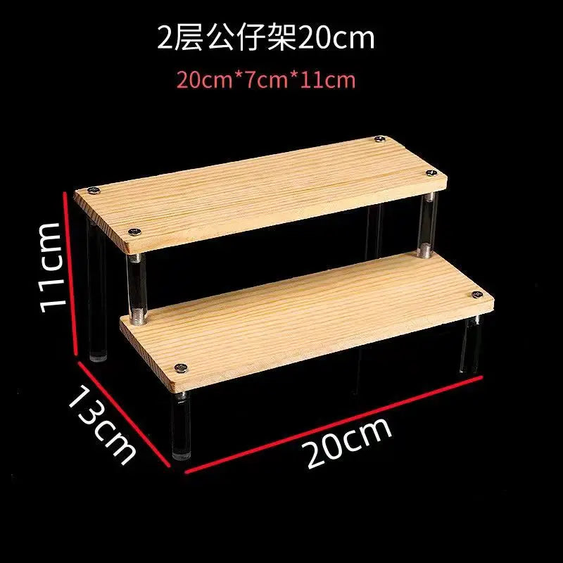 1-5 Tier Acrylic and Solid Wood Panel with Clear Acrylic Column Display Stand for Perfume, Cosmetic, Car Modle, Toy Storage Rack