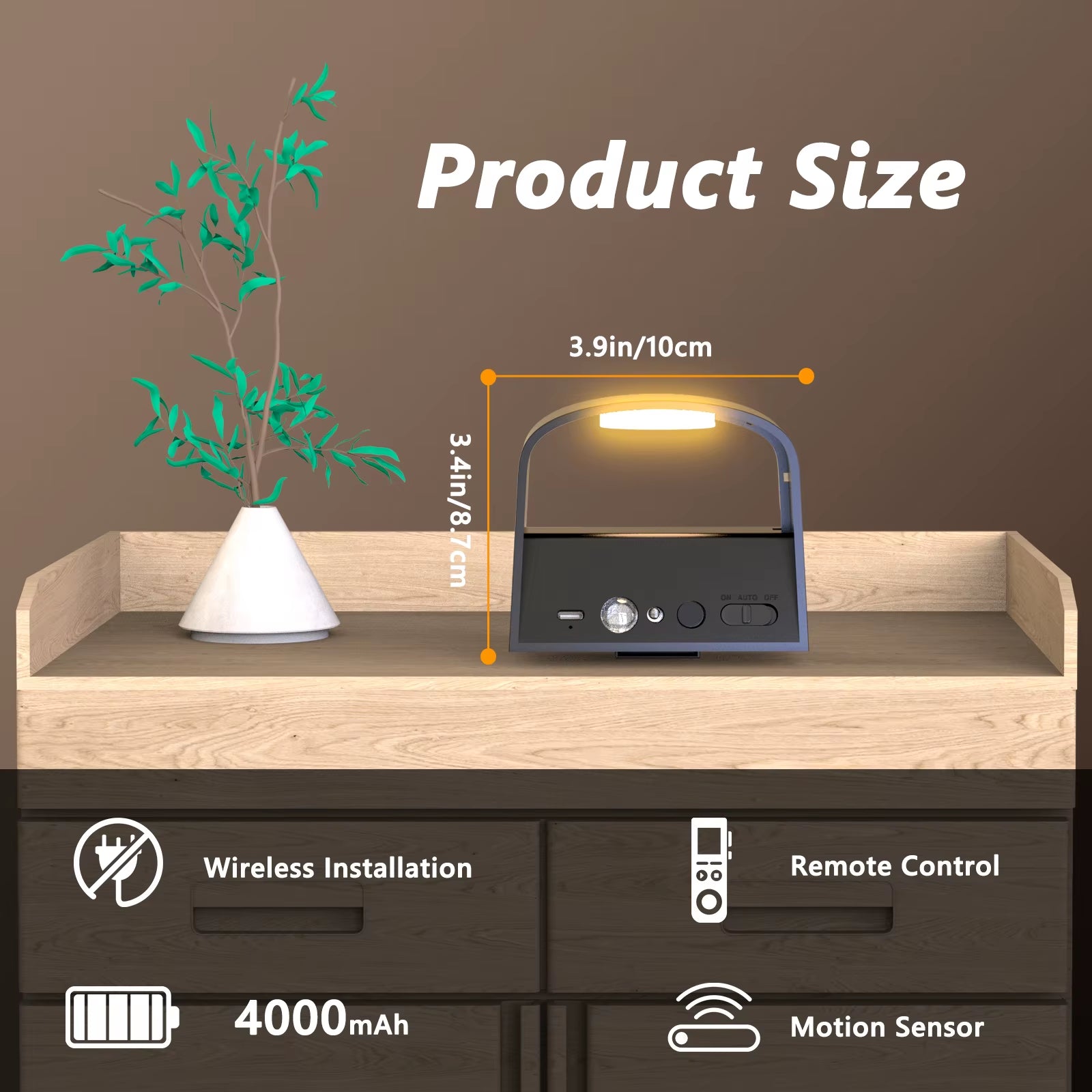 Indoor Wall Lamps with Motion Sensors, Remote Control, 3 Colors, LED Wall Lamps, 3 Modes, Wall Lamps Powered by Rechargeable Bat