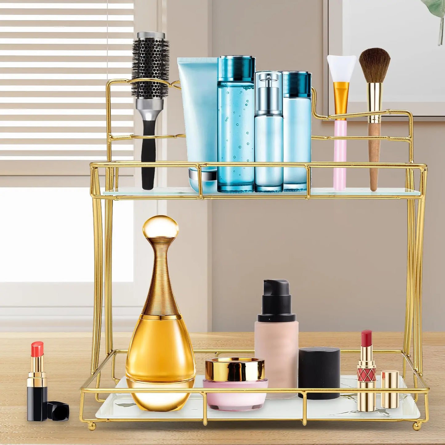 3 Tier Dresser/Bathroom Organizer Countertop Perfume Makeup Organizer Skincare Cosmetics Storage Display Rack, Vanity Tray Dress