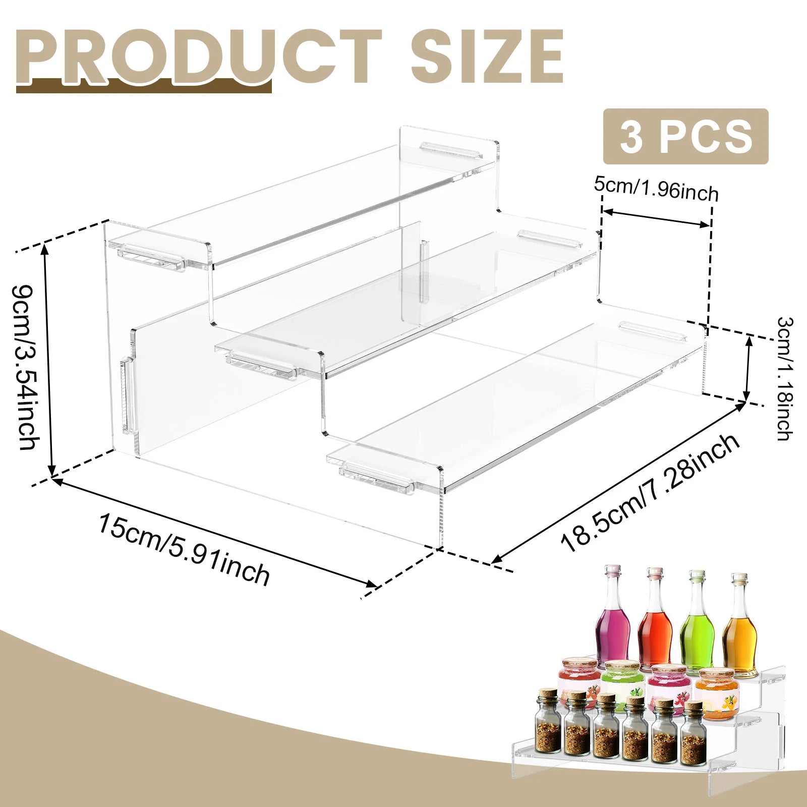 3Pcs 3 Tier Acrylic Display Stand Transparent Cupcake Perfume Jewelry Cosmetic Doll Clear Storage Shelf Blind Box Organizer