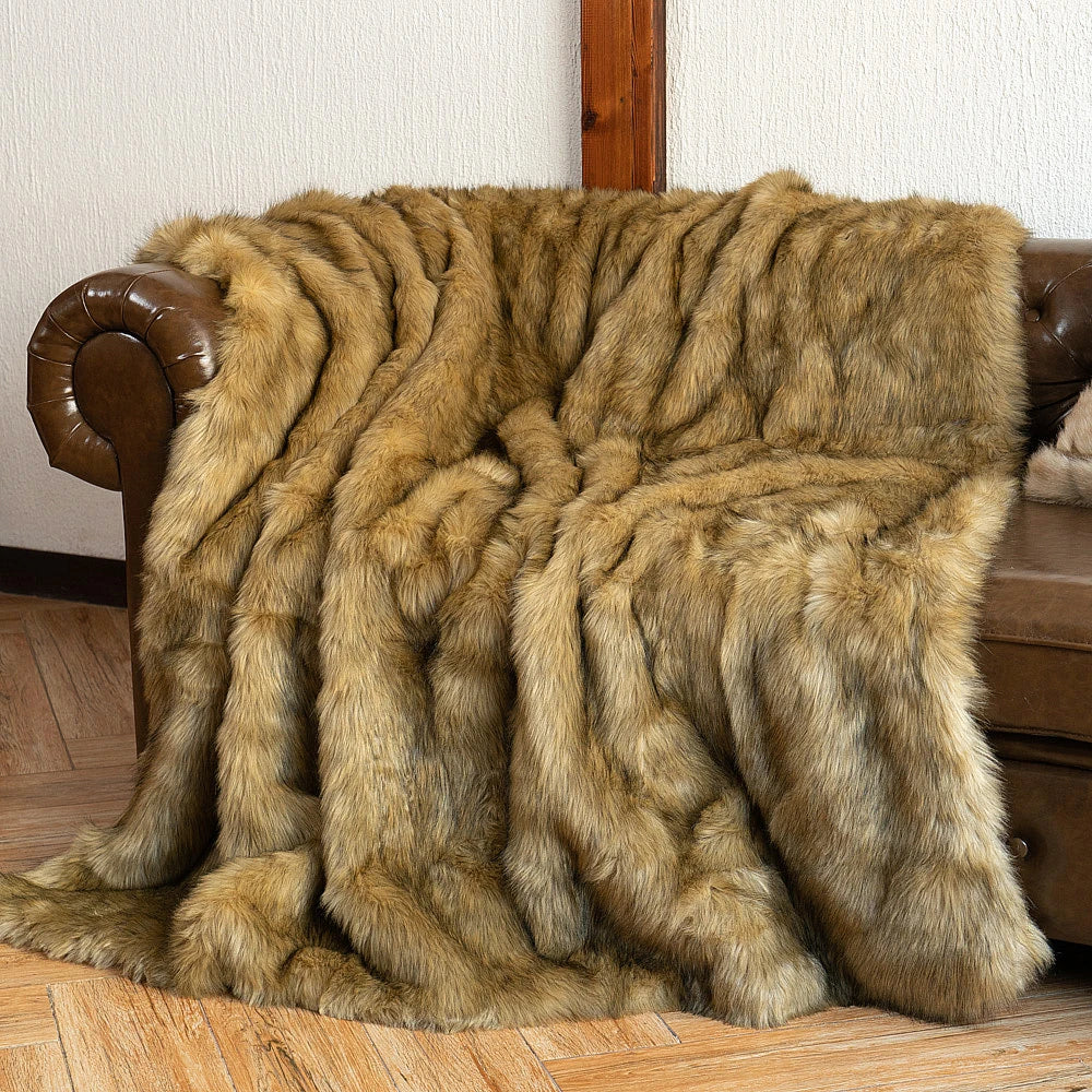 Faux Fur Throw Blanket Luxury Decorative Sofa Blankets Thick Warm Fur Blanket Soft Fluffy Plaid Throws for Bed King Size