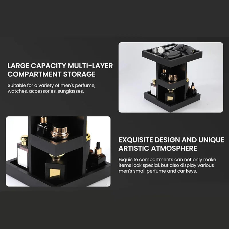 Hot Trend-For Men'S Cologne Organizer 3 Tier Large Capacity Wood Perfume Shelf Rotate Function, Desk& Nightstand Organizer Gift