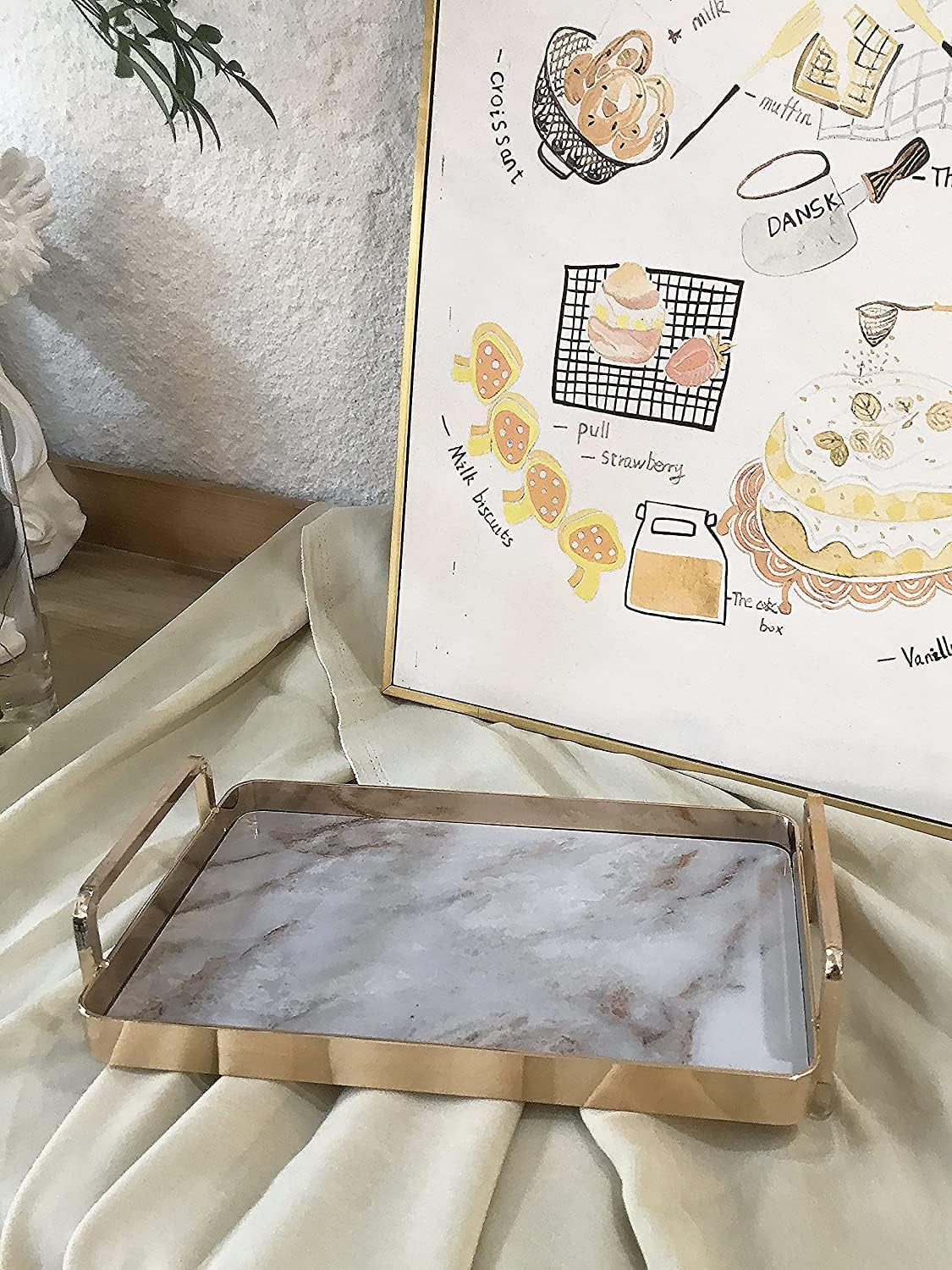 Perfume Trays for Dresser, Metal Handle Rectangular Decorative Tray, Handmade Vanity Tray, Jewelry Tray, Perfume Tray, Trinket Tray, Decorative Tray Tray for Dresser Bathroom Vanity Table, 10" L