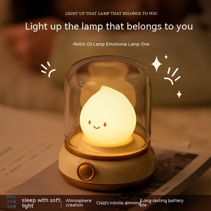 Retro Small Night Lamp Bedroom Mini Desktop LED Cute Night Lamp Creative USB Rechargeable Portable Cartoon Table Lamp for Coffee Bar Hotel Bedroom Home Decor