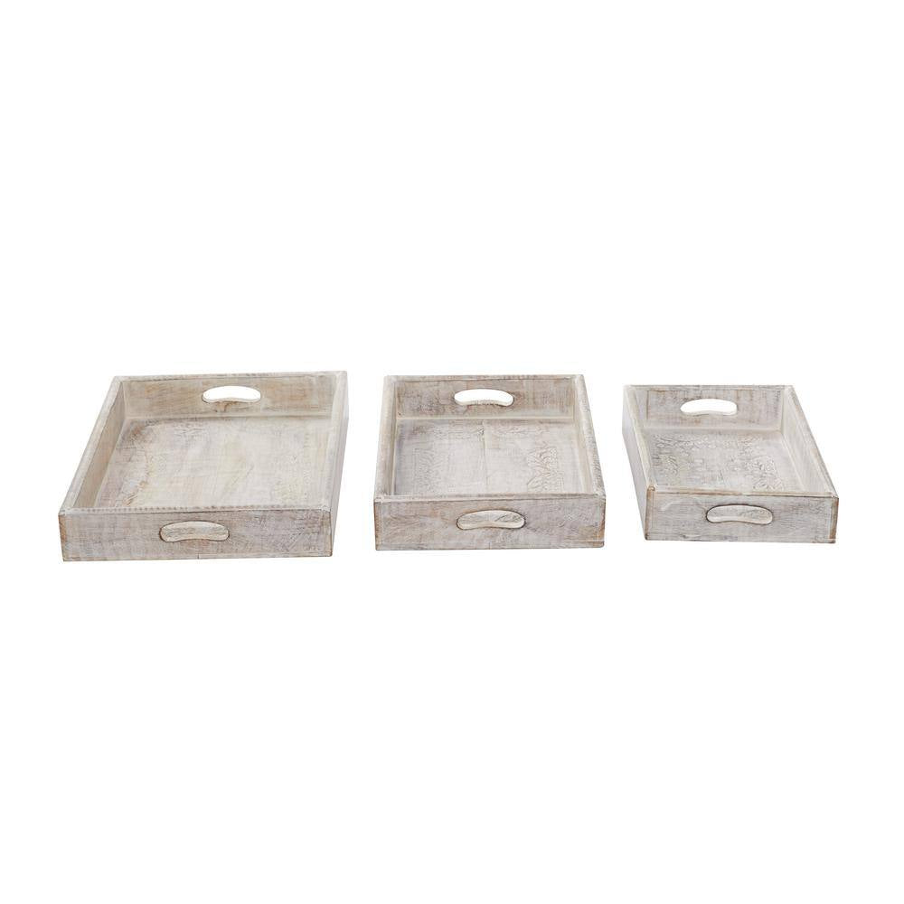 White Wood Decorative Tray (Set of 3)