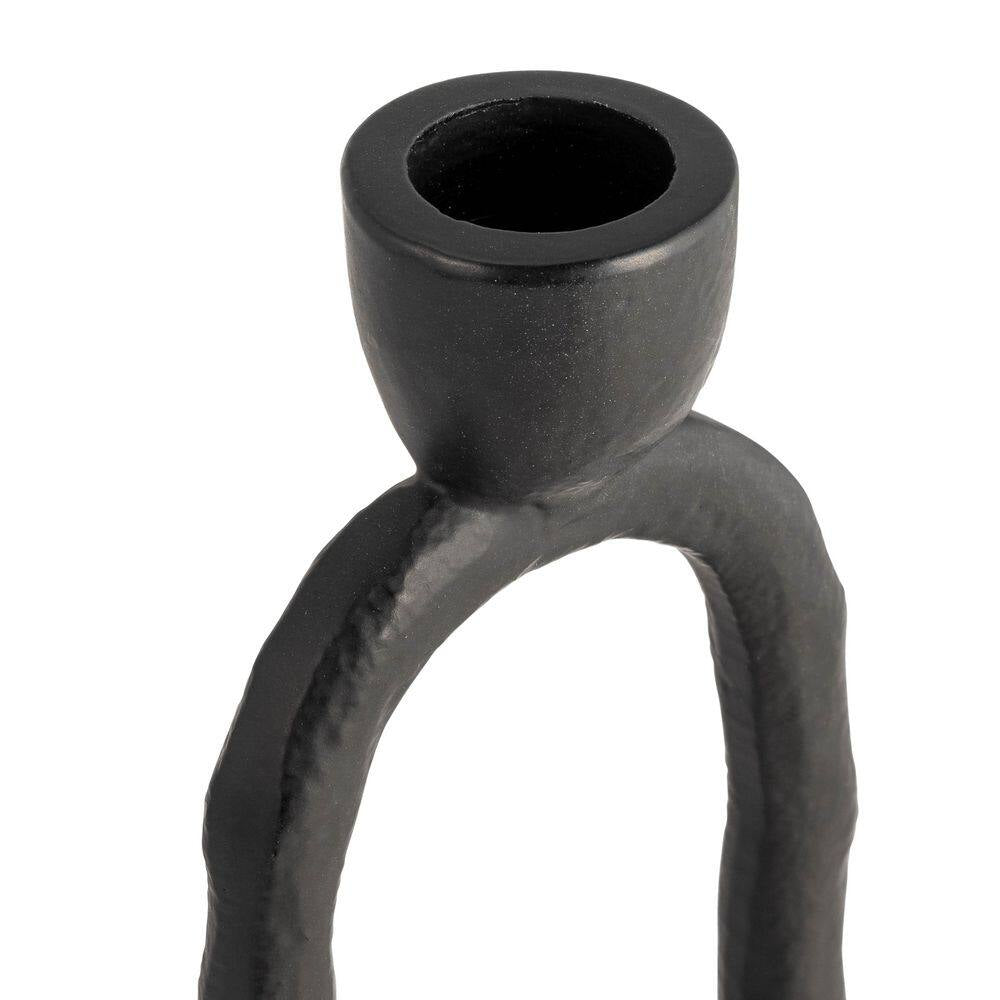 8 In. Black Metal Open Oval Ring Taper Candle Holder