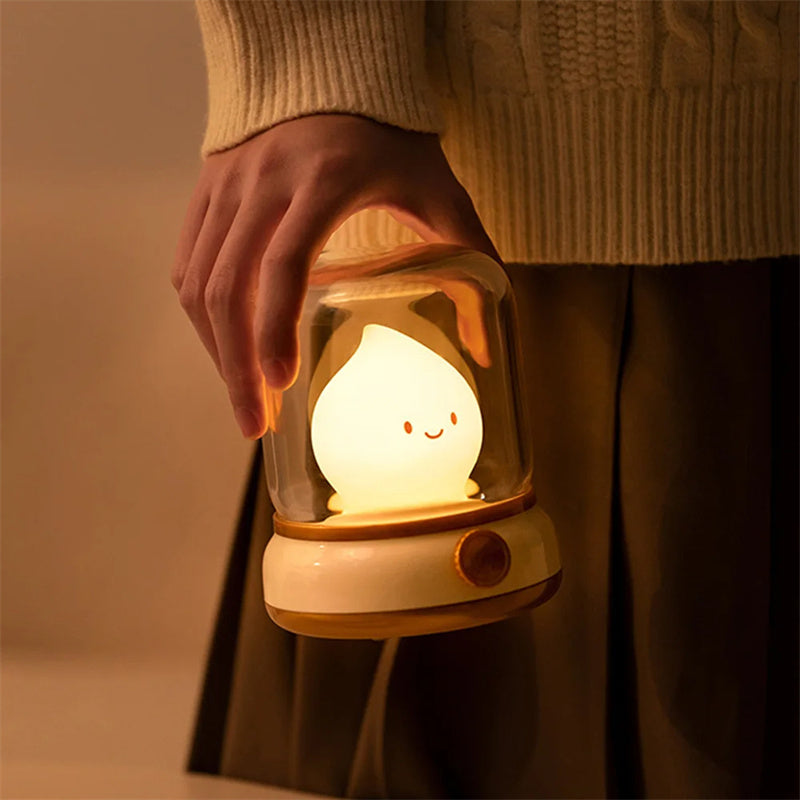 Retro Small Night Lamp Bedroom Mini Desktop LED Cute Night Lamp Creative USB Rechargeable Portable Cartoon Table Lamp for Coffee Bar Hotel Bedroom Home Decor