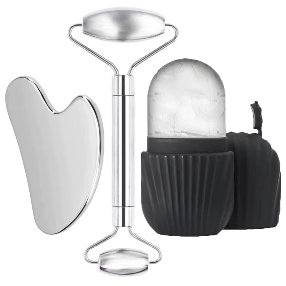 1/3PCS Face Ice Roller Stainless Steel Gua Sha Board Face Massage Roller Facial Massager Face Lifting Beauty Skin Care Tools
