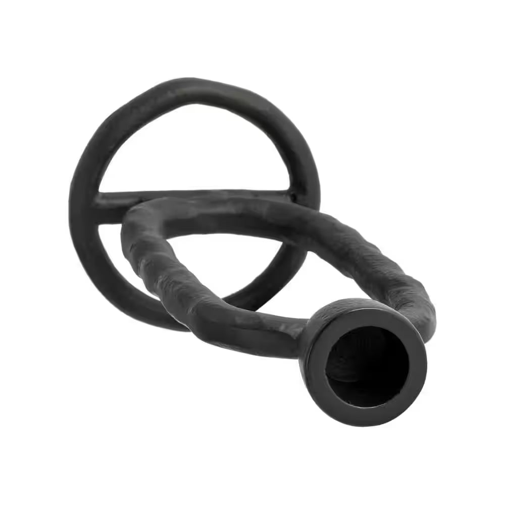 8 In. Black Metal Open Oval Ring Taper Candle Holder