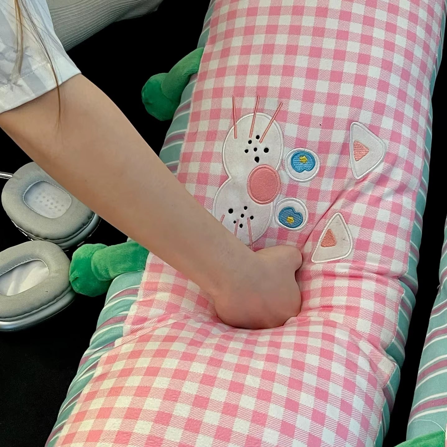 Long Grid Sleeping Pillow Side Sleeping Leg Clamp Pillow Cute Pillows Bed Cushion Pillow Cartoon Print Decorate Plush Pillows