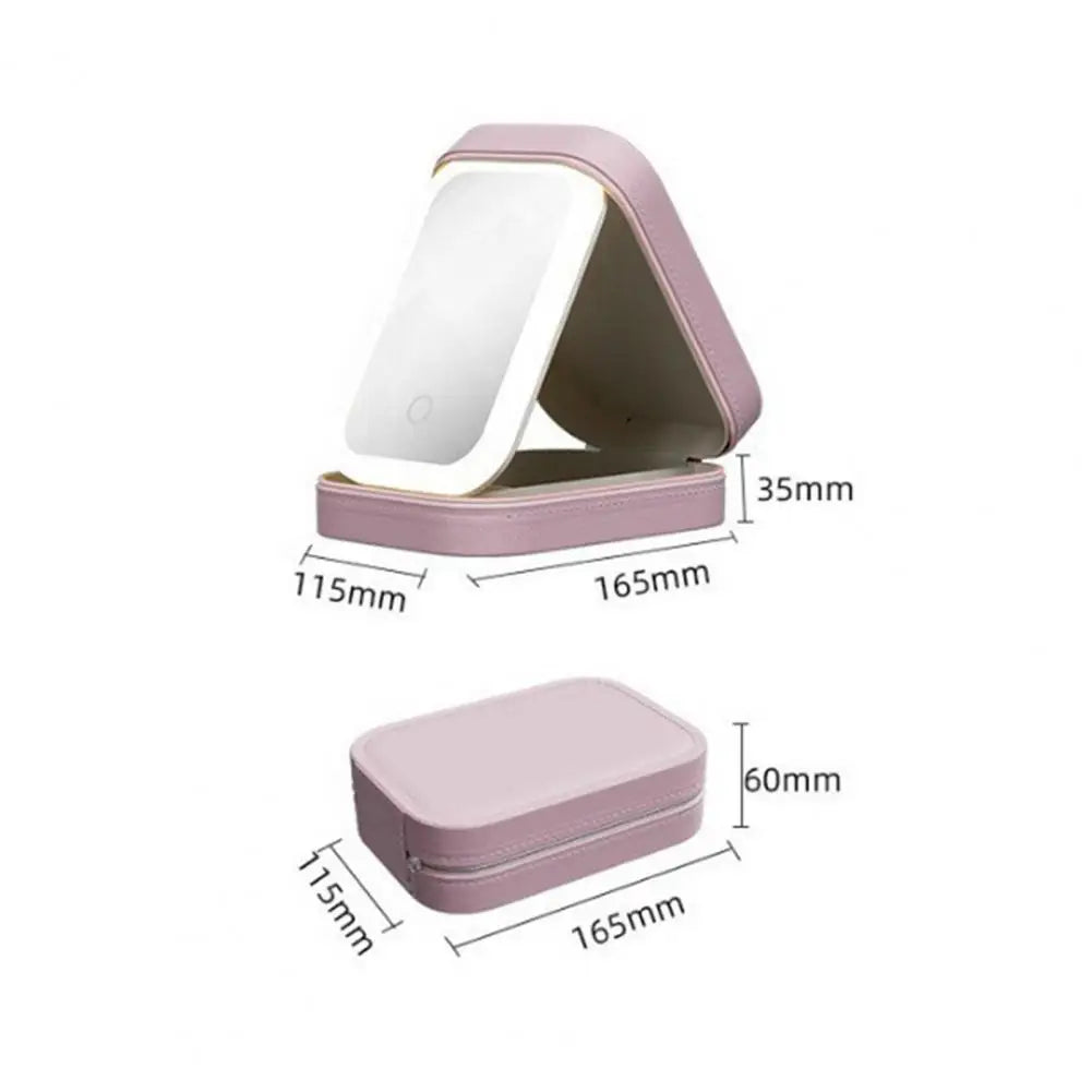 Travel Makeup Bag with LED Mirror USB Rechargeable 3 Colors Adjustable Lighted Vanity Mirror Cosmetic Case Jewelry Organizer Box