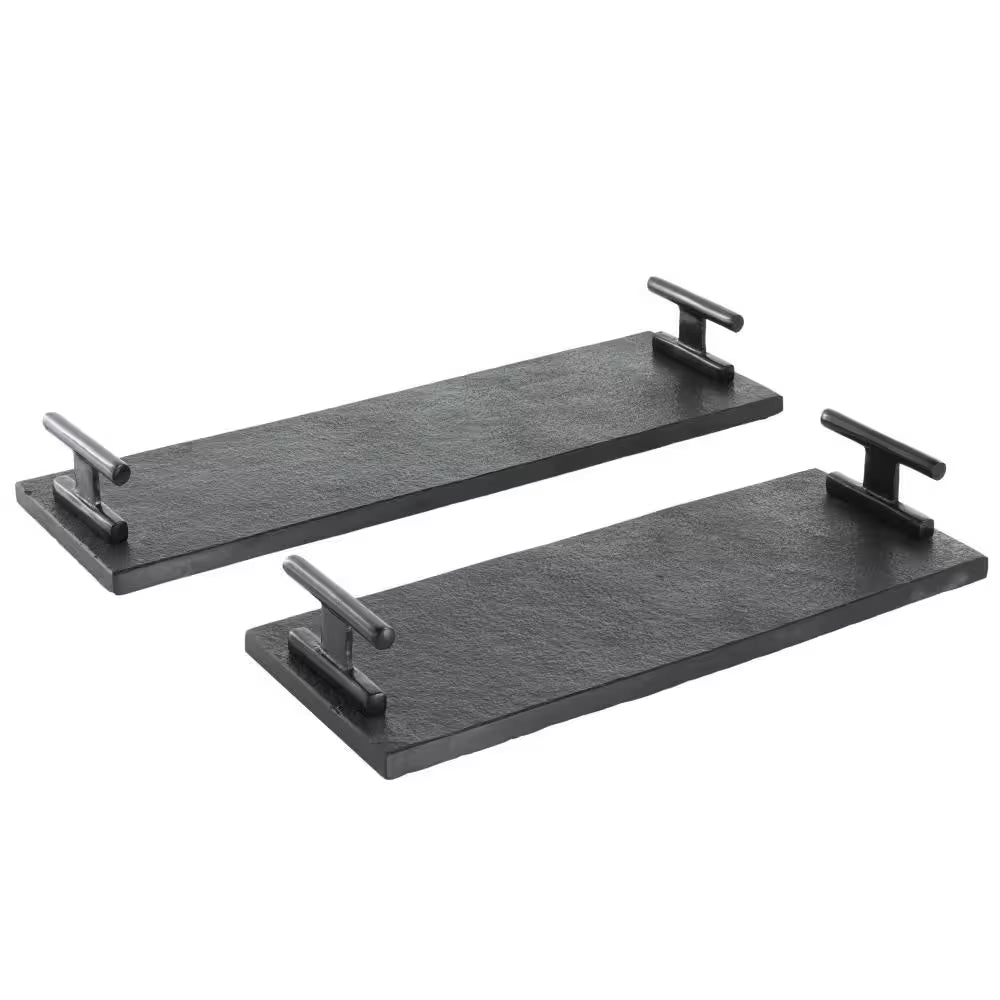 Black Marble Slim Textured Decorative Tray with Rod Handles (Set of 2)